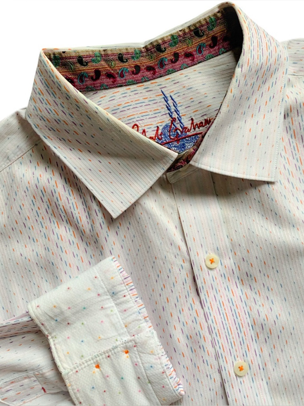 Robert Graham Rainbow Confetti Pattern Flip Cuff Long Sleeve Button Up Size XXL